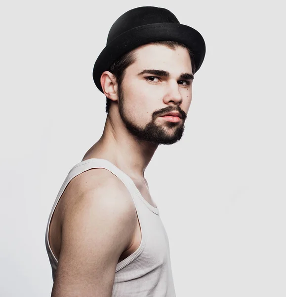 Young bearded man over white background — Stock Photo, Image