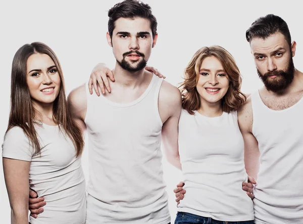 Happy group of friends isolated over white background — Stock Photo, Image