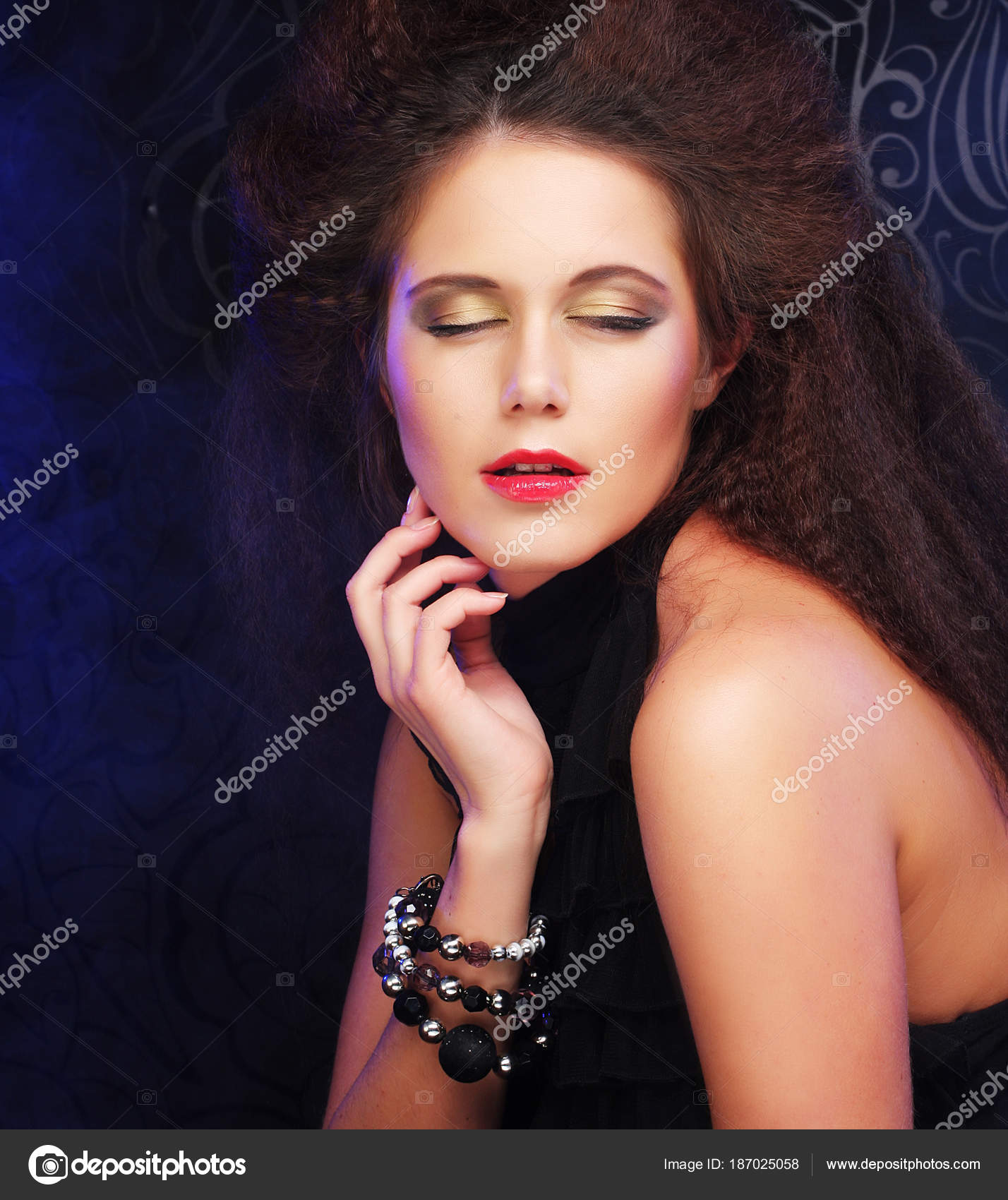 Portrait Of Young Beautiful Woman With Long Brown Hair And