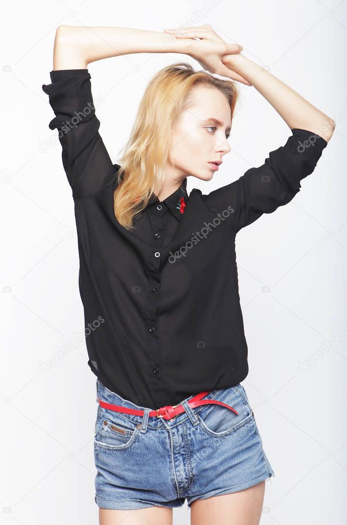 Fashion girl model posing on white background