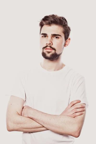 Young bearded man over white background — Stock Photo, Image