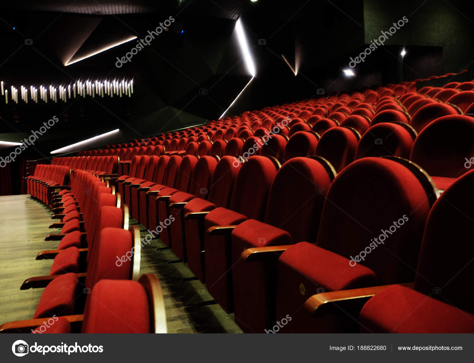 numbered theater chairs with red velvet 188822680