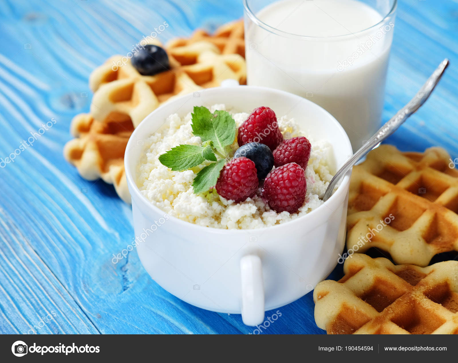 Time For Breakfast Cottage Cheese With Berries Waffles And Milk