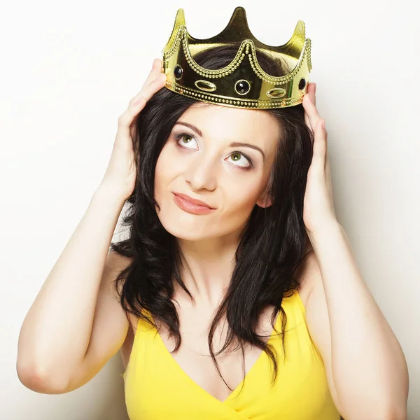 Lifestyle, people and emotional concept: young  woman in crown — Stock Photo, Image