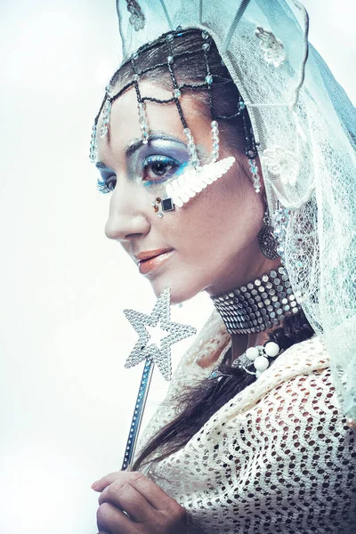 Snow Queen over white background close up — Stock Photo, Image