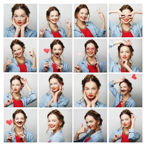 Collage de retratos de mujer feliz — Foto de Stock