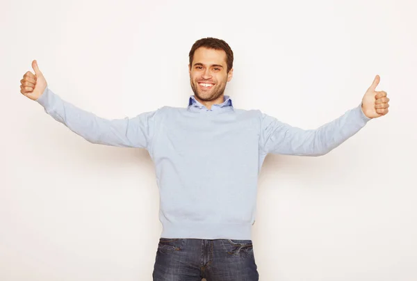Man with both hands raised in the air. — Stock Photo, Image