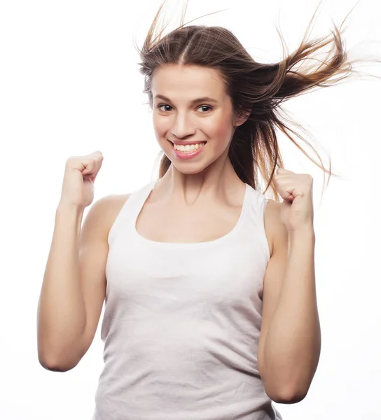 Retrato positivo de uma jovem mulher bem sucedida. Retrato isolado — Fotografia de Stock