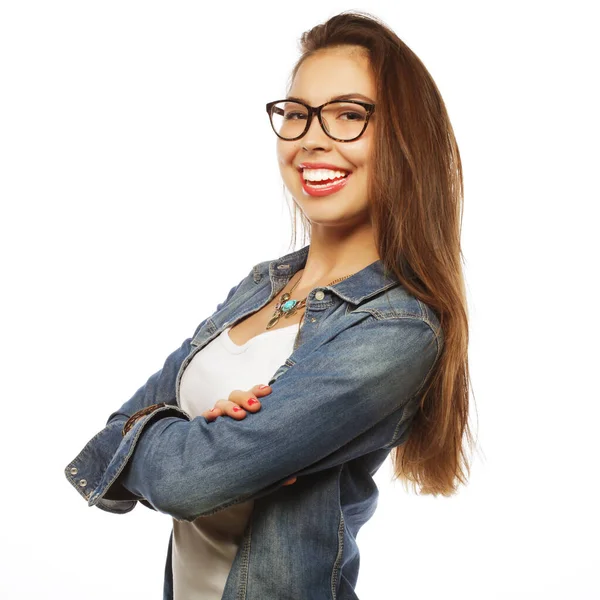 Mujer tranquila y amable con gafas — Foto de Stock