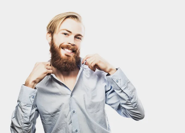 Businessman celebrating his success over white background — Stock Photo, Image