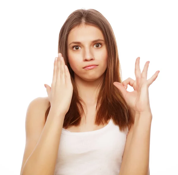 Lifestyle and people concept: Beautiful young surprised woman — Stock Photo, Image