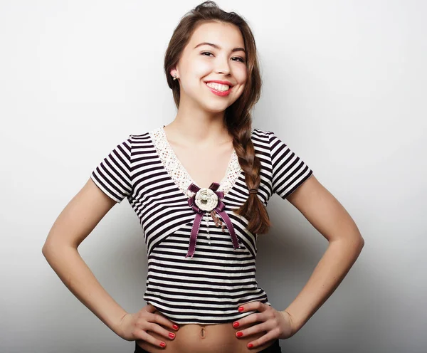 Beautiful young surprised woman. Studio shot. — Stock Photo, Image