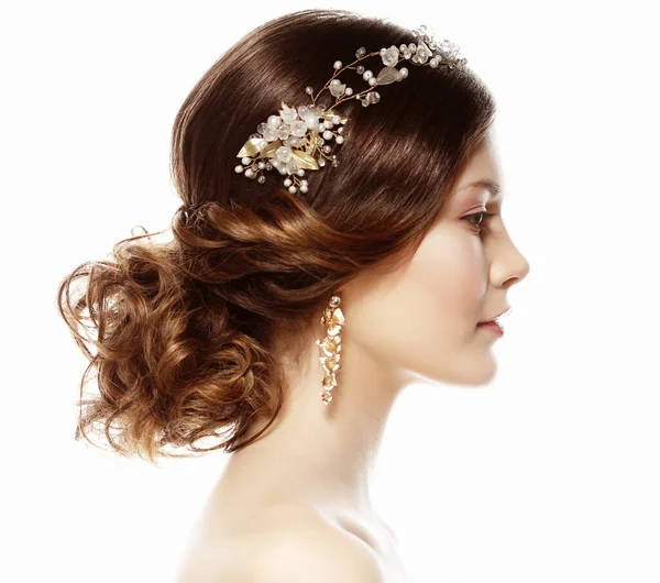 Adorable young bride with gorgeous diadem in her hair Stock Photo