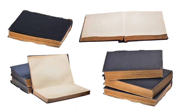 Eski kitaplar üzerinde beyaz izole ayarla — Stok fotoğraf
