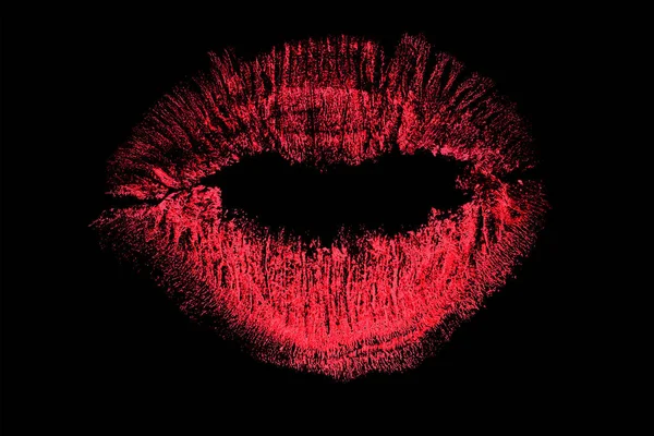 Lips bright kiss track on black — Stock Photo, Image