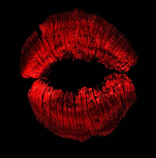 Red lips bright imprint isolated on black — Stock Photo, Image