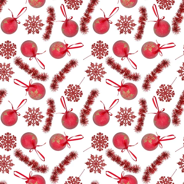 Nahtloser Hintergrund aus roter Weihnachtsdekoration — Stockfoto