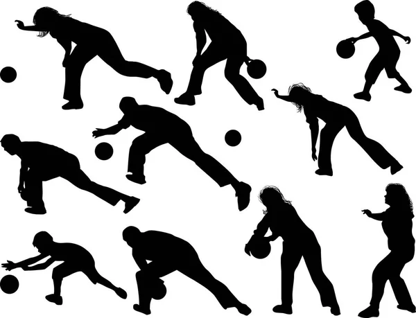 People playing ball silhouettes collection isolated on white — Stock Vector