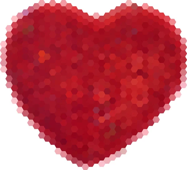 Coeur rouge simple à partir d'hexagones isolés sur blanc — Image vectorielle