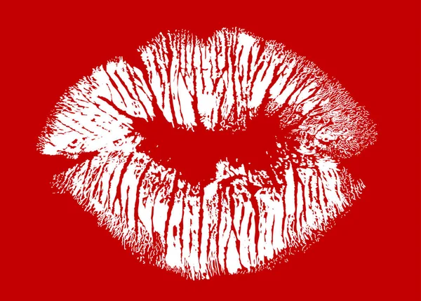 Impressão de lábios brancos isolados em vermelho — Vetor de Stock