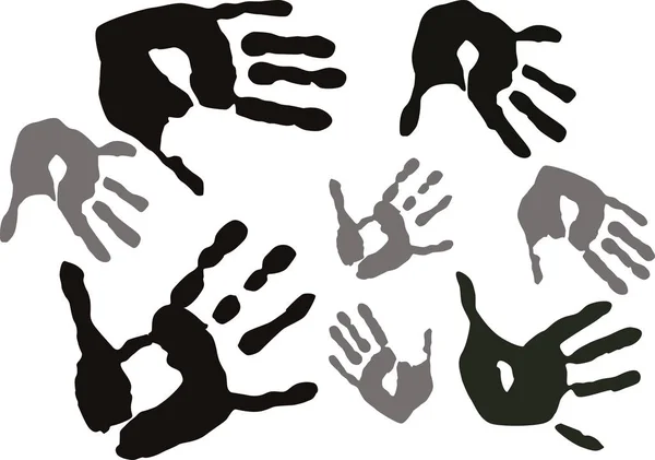 Eight grey hand prints isolated on white — Stock Vector