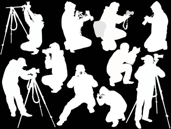 Zehn Fotografen isoliert auf schwarzem Hintergrund — Stockvektor