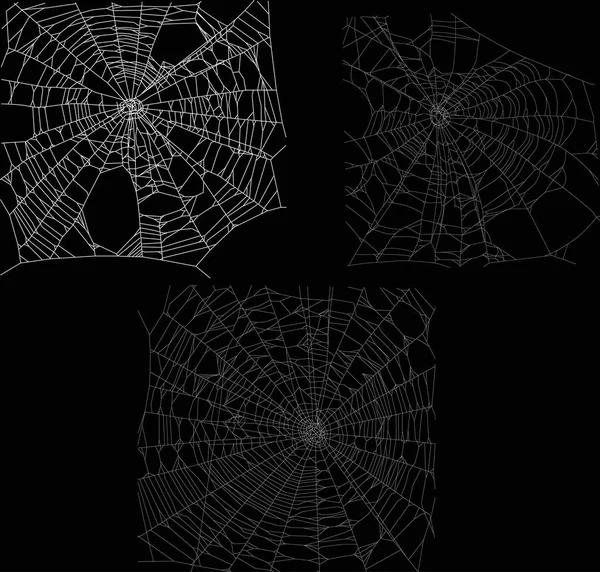 Sammlung von drei weißen Spinnennetzen — Stockvektor