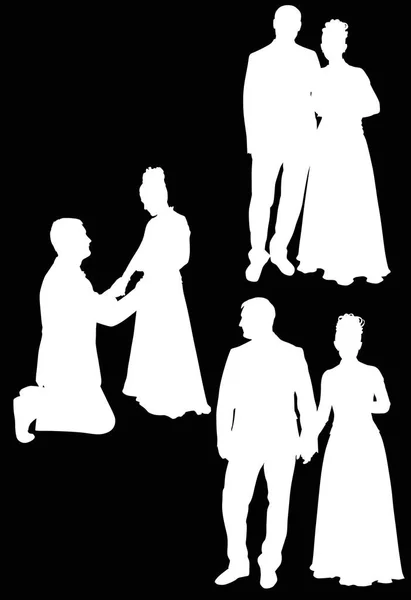 Trois couples de mariage isolés sur noir — Image vectorielle