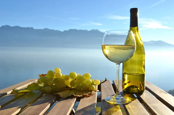 Wijn en druiven tegen lake — Stockfoto