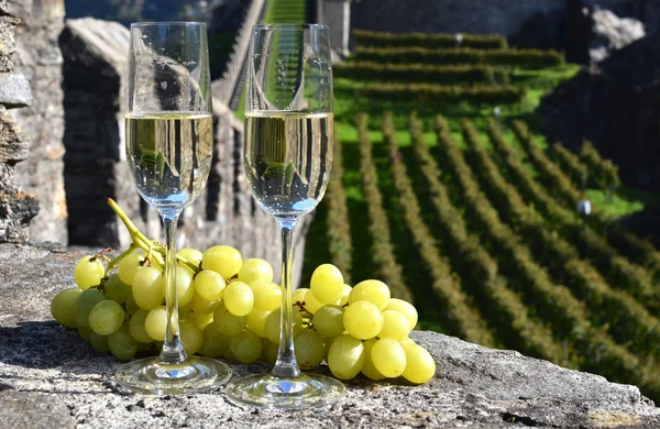 Şampanya bardağı ve üzüm — Stok fotoğraf