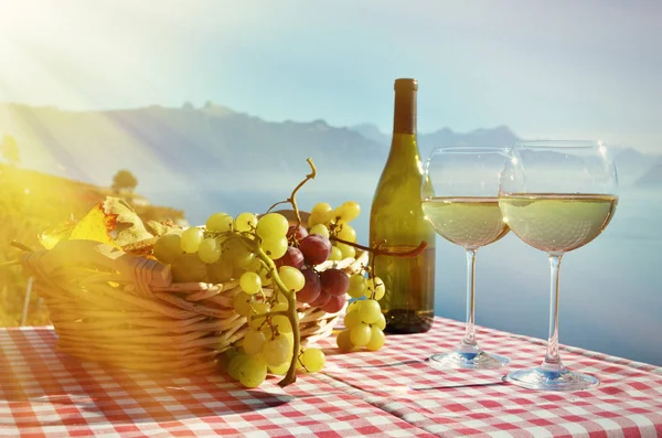 Witte wijn en druiven — Stockfoto