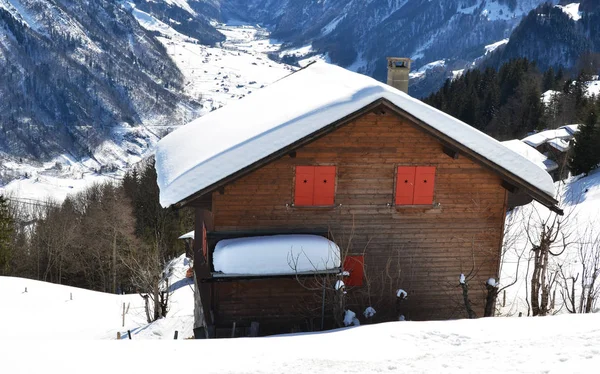 Vacker utsikt över snöiga Braunwald — Stockfoto