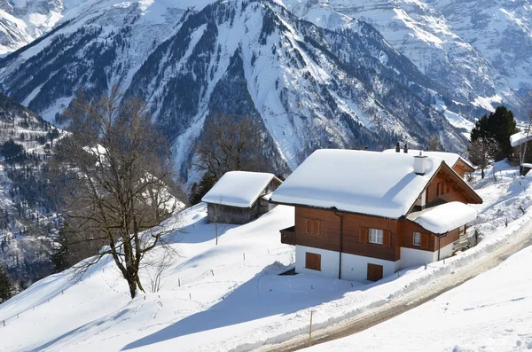 Vista panoramica del Braunwald innevato — Foto Stock