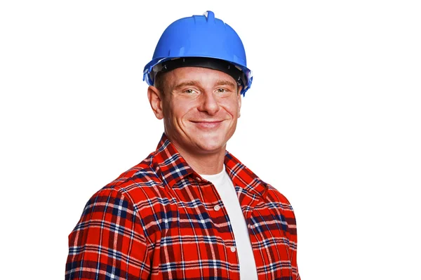 Trabalhador em capacete azul . — Fotografia de Stock