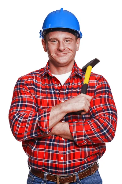 Worker in helmet with hammer. — Stock Photo, Image