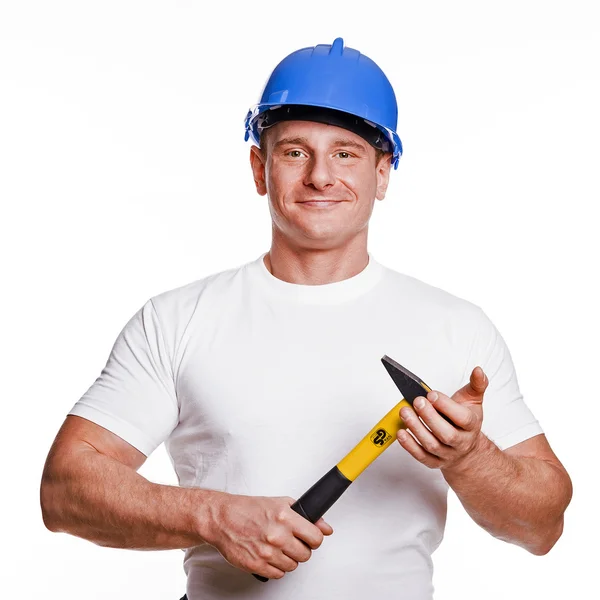 Ler handyman på vit bakgrund fina porträtt. — Stockfoto