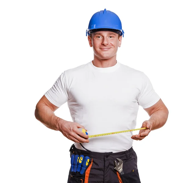 Smiling handyman isolated on white background — Stock Photo, Image