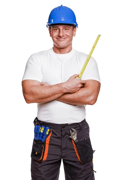 Smiling handyman isolated on white background — Stock Photo, Image