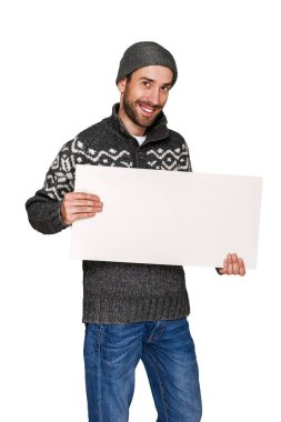 sıcak giysiler, kopya alanı içinde beyaz tahta adamla.