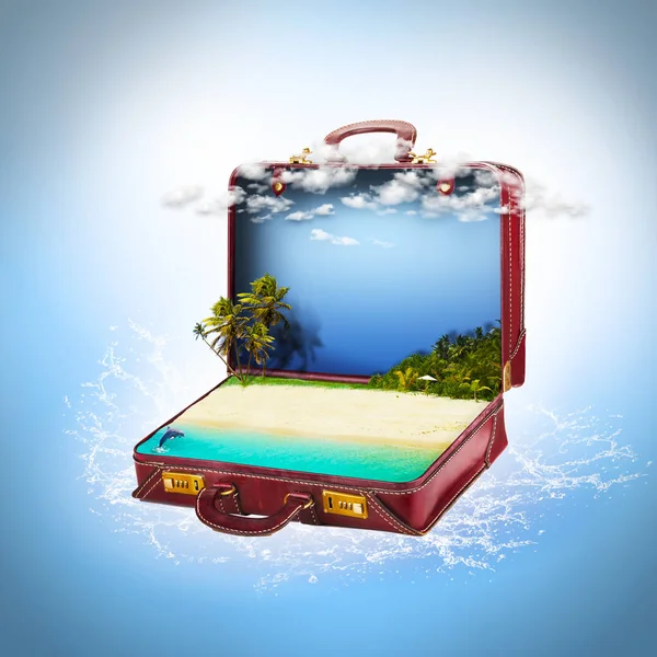 Tropical island illustration in suitcase. — Stock Photo, Image