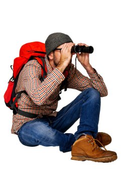 Beyaz arka plan üzerinde dürbün izole Gezgin.