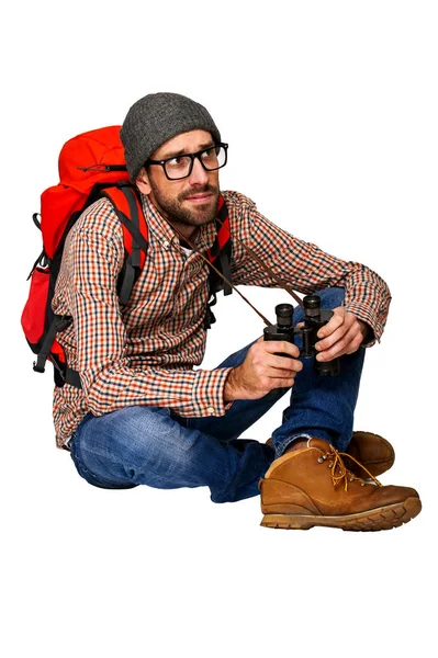 Traveler isolerad på vit bakgrund, kikare. — Stockfoto