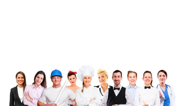 Gruppe von Mitarbeitern auf weißem Hintergrund isoliert. — Stockfoto