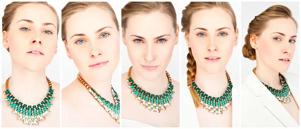 Beautiful woman with jewellery necklace. — Stock Photo, Image