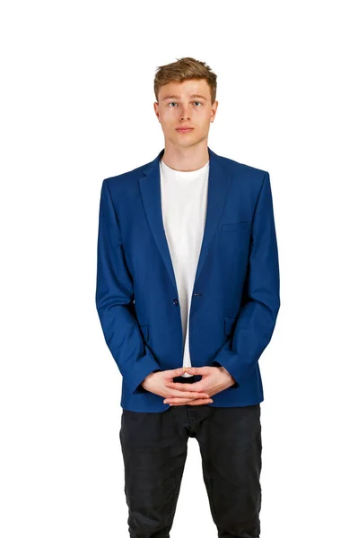 Jonge man in casual pak geïsoleerd op witte achtergrond. — Stockfoto