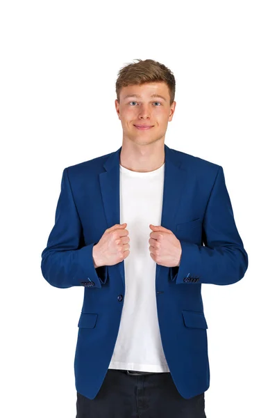 Hombre joven en traje casual aislado sobre fondo blanco . — Foto de Stock