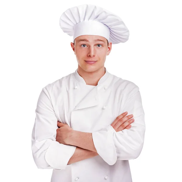 Cheerful chef isolated on white — Stock Photo, Image
