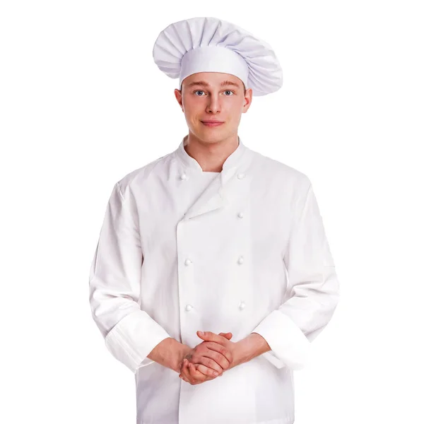 Cheerful chef isolated on white — Stock Photo, Image