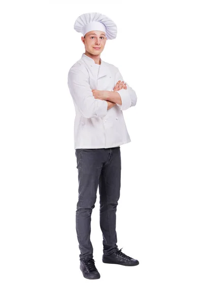 白色，站在一个孤立的厨师 — 图库照片