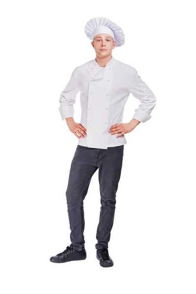 Chef isolado em branco, de pé — Fotografia de Stock